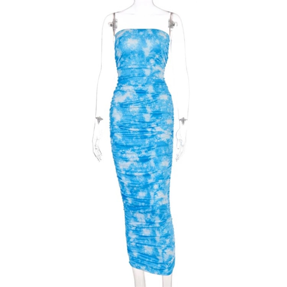 Blue tie dye tube dress